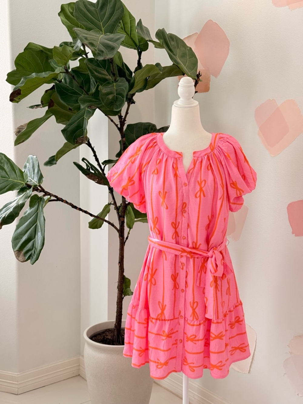 Umgee Pink Dress with Orange Bow Print